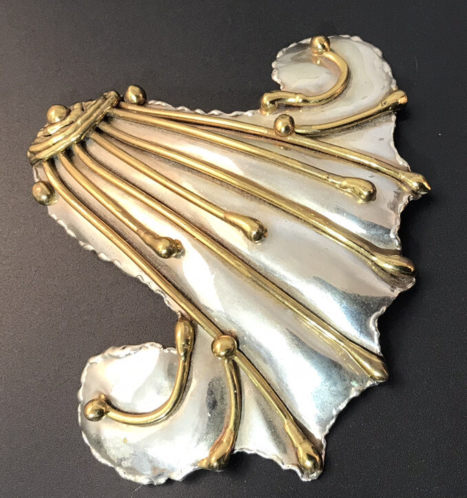 Vintage Signed LUCIANO Brutalist Mixed Metal Mexico Large Brooch Pin. #990