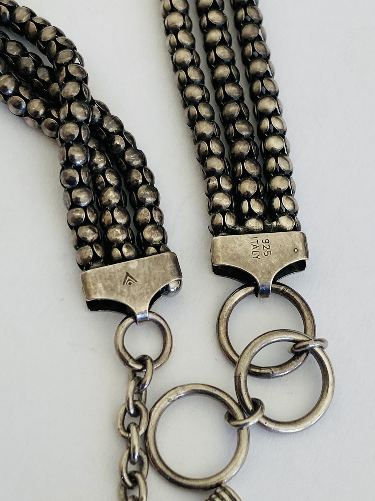 Vintage Italy Sterling Silver 3-Strands Popcorn Chain Toggle Necklace 36-Grams