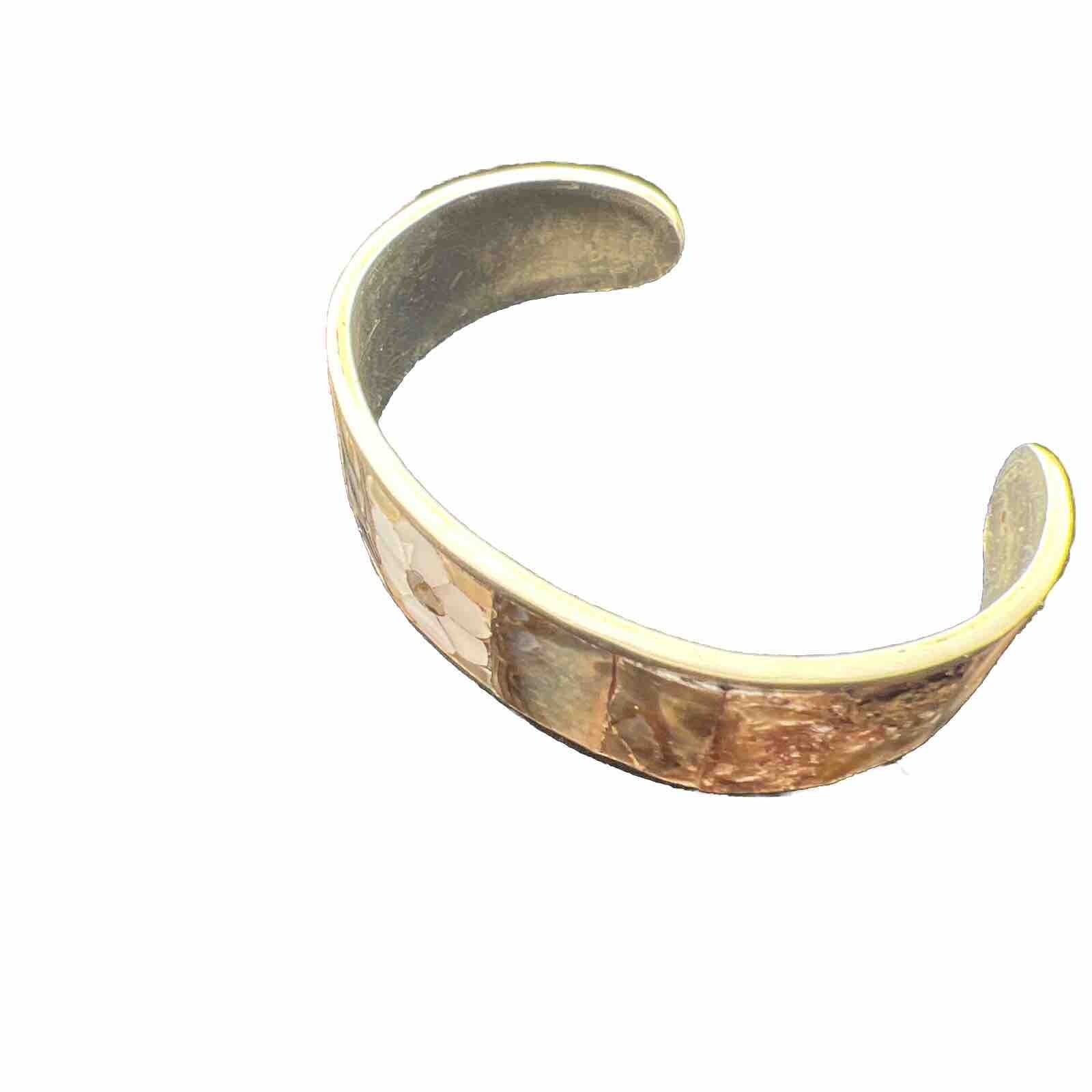Vintage Abalone Shell Small Cuff Bracelet silver Mexico 5”