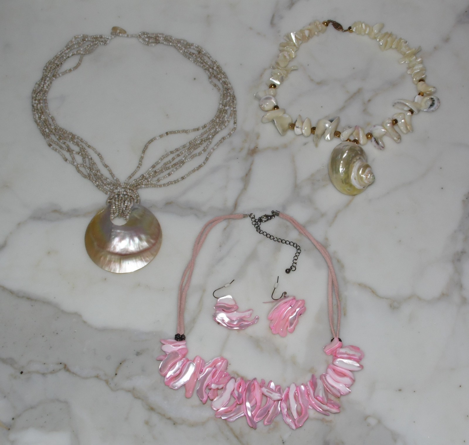Lot of 4 Vintage Sea Puka Shell Necklace Earrings Seashell Jewelry
