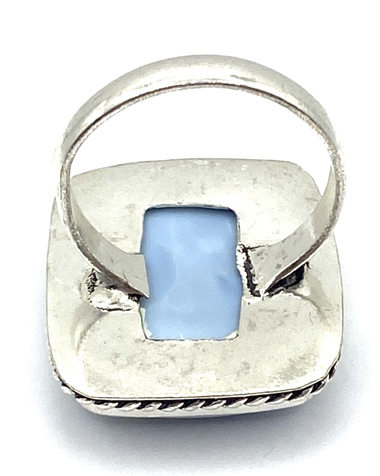 Vintage Sterling Silver / 925 Owyhee Blue Opal Rectangle Rope Ring Size 10