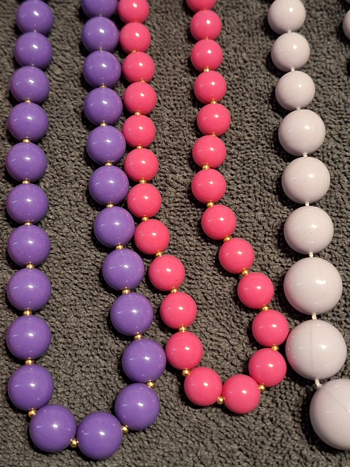 Vintage Lot Of 5 Beaded Costume Necklaces Various Lengths Purple Pink Red
