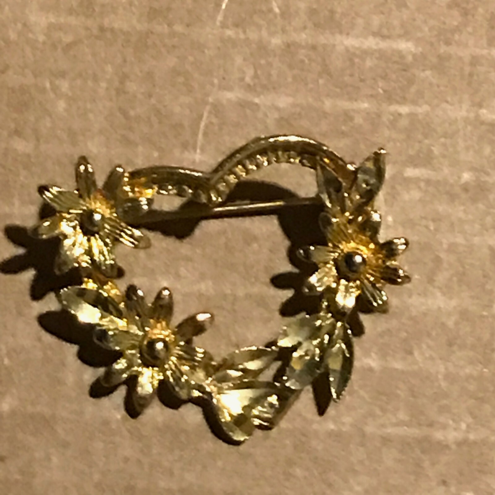 Estate Goldtone Heart with Flowers Pin Brooch – 1.5 x 1 and 3/8th’s inches –