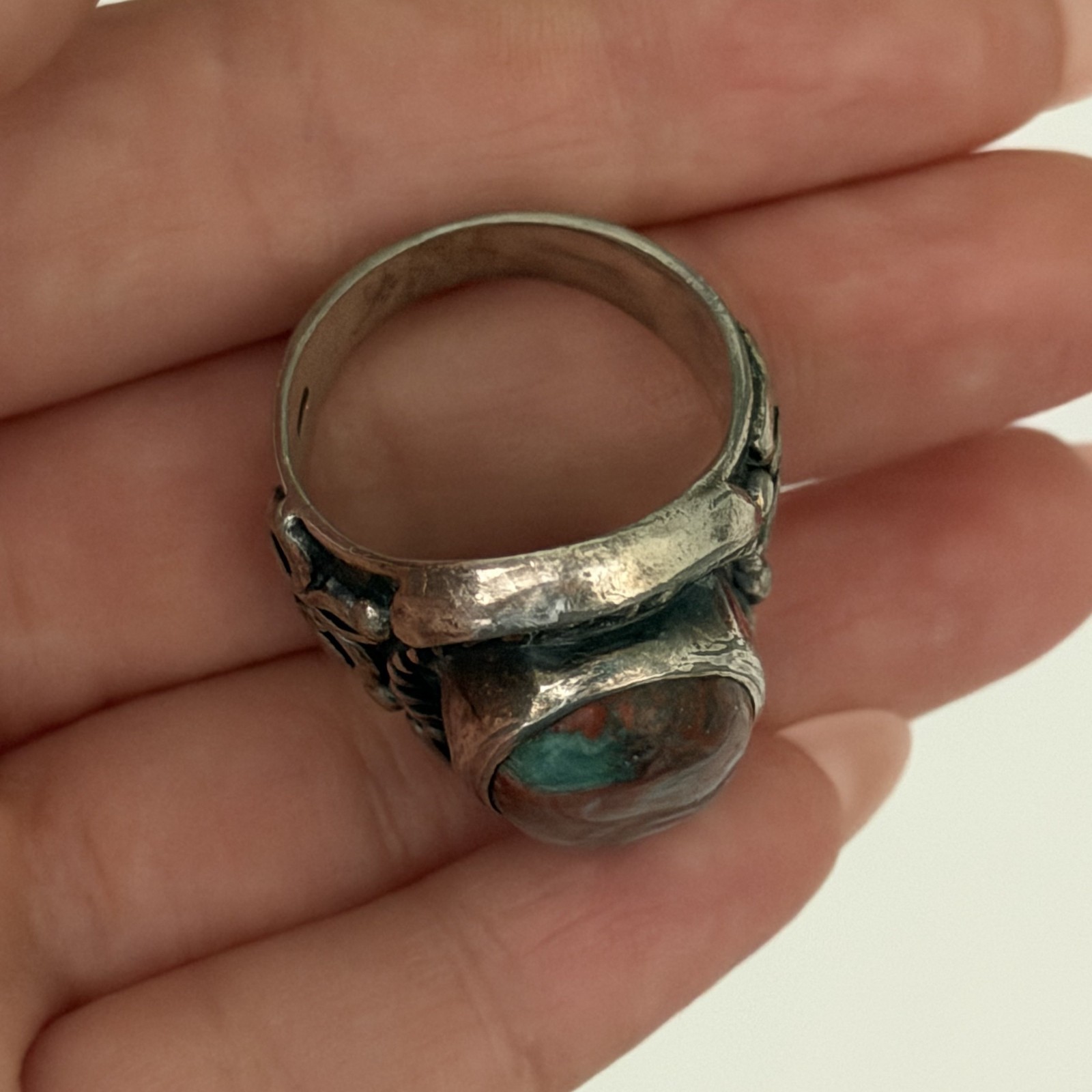Vintage 925 Sterling Silver Big Bloodstone Southwest Chunky Heavy Ring Sz 10.25