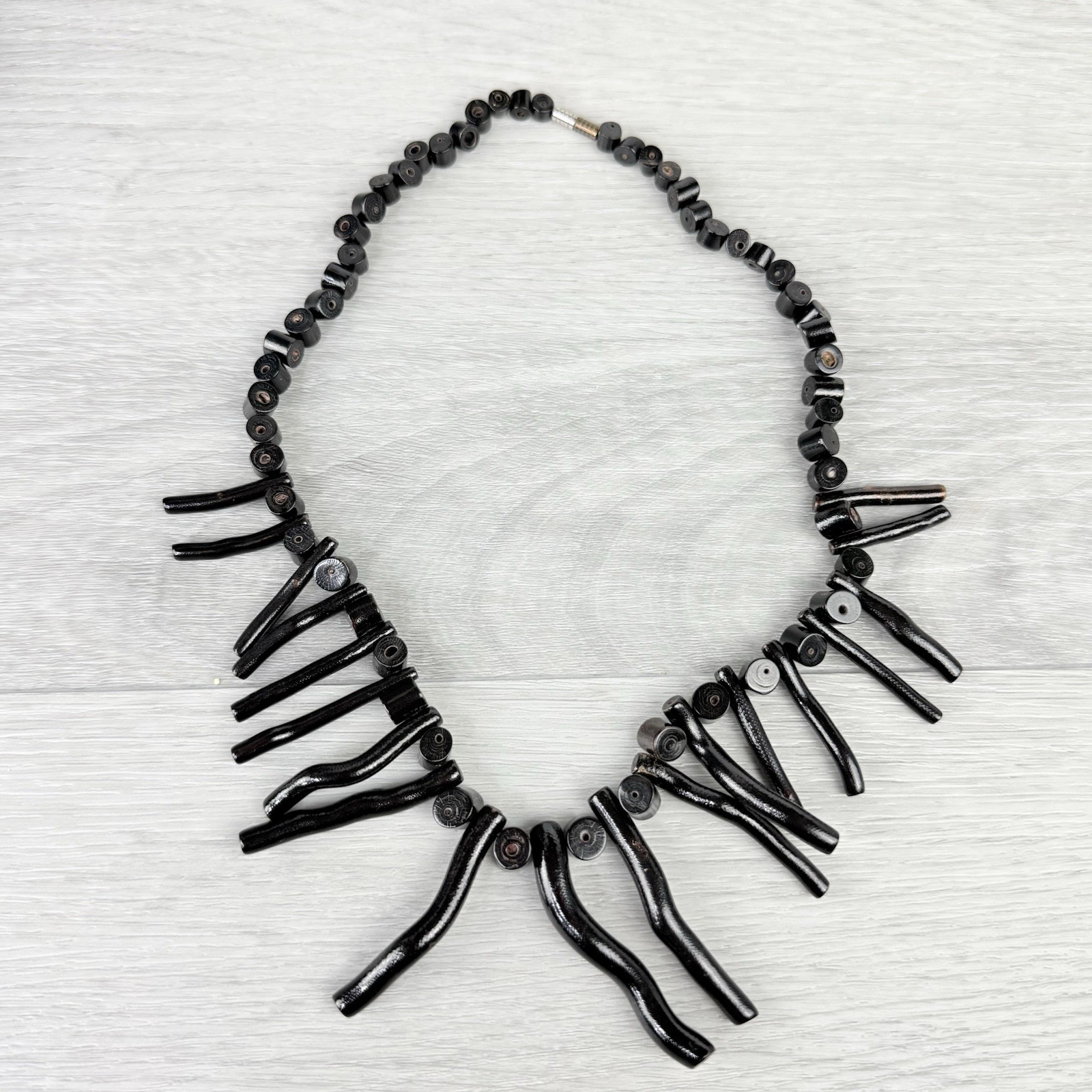 Vintage Genuine Black Branch Coral Chunky Tribal Boho Chic Goth Fringe Necklace