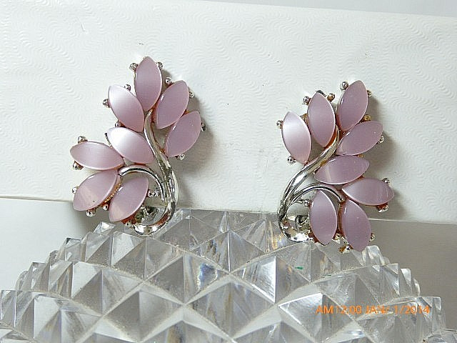 RARE LISNER LAVENDER MOONGLOW THERMOSET ENAMEL RHINESTONE NECKLACE EARRINGS