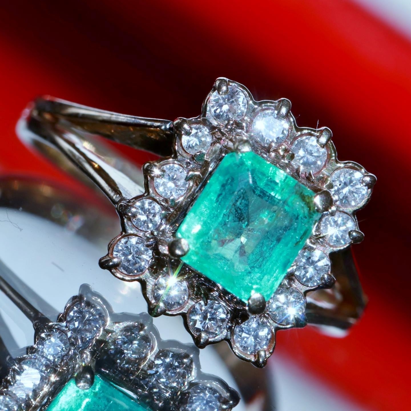 14k rose gold 0.78ct natural diamond sz 4.25 ring emerald vtg treated 2.50g 3823