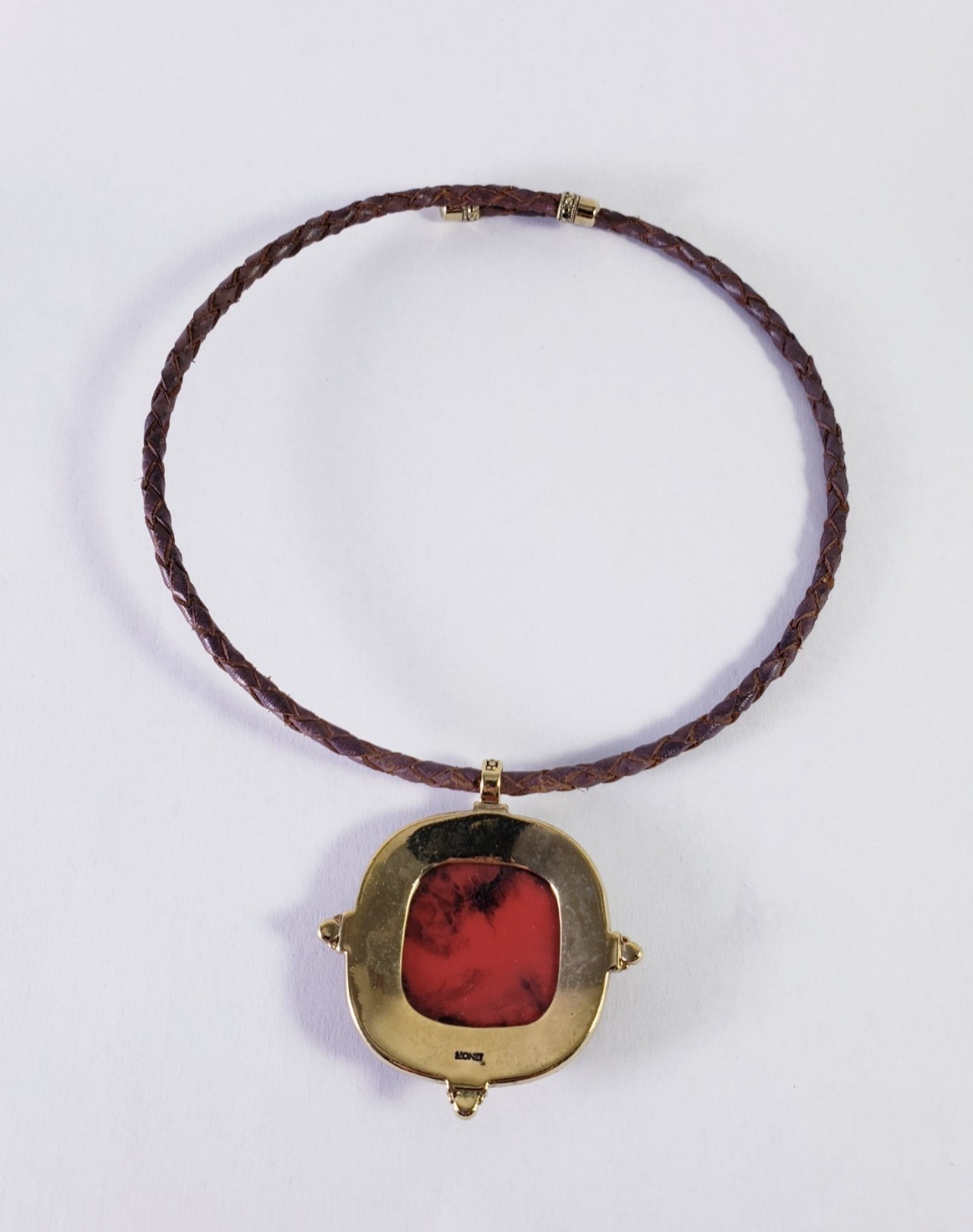 Monet Simulated Red Gemstone & Rhinestone Pendant Cord Choker Necklace