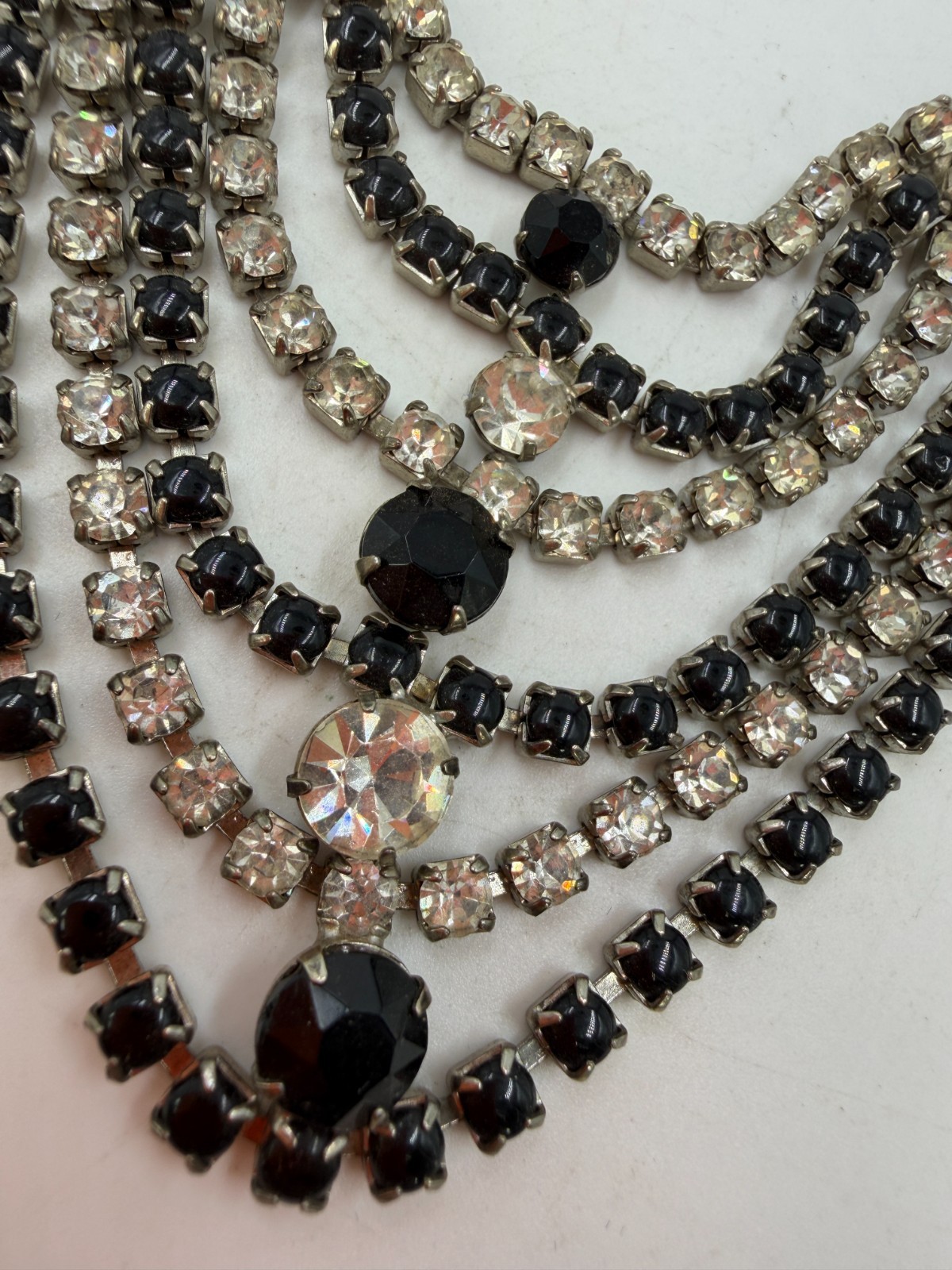 Vintage Necklace Rhinestone Black Swag Festoon MCM Era PJ 16 inches