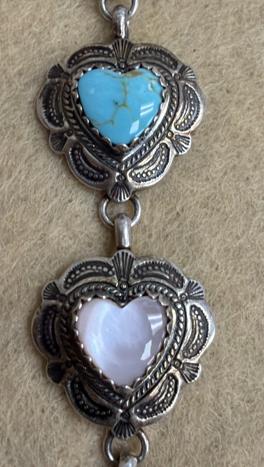 Gorgeous Carolyn Pollack QT Sterling Silver Multi-Stone Etched Heart Bracelet 7”