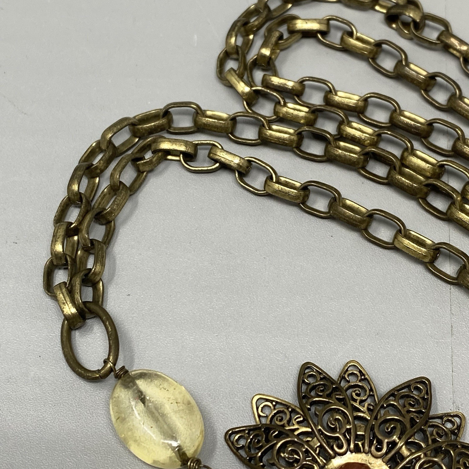 Lucky Brand Pendant Necklace Brass Gold Tone Layered Flower Chunky Long 36″