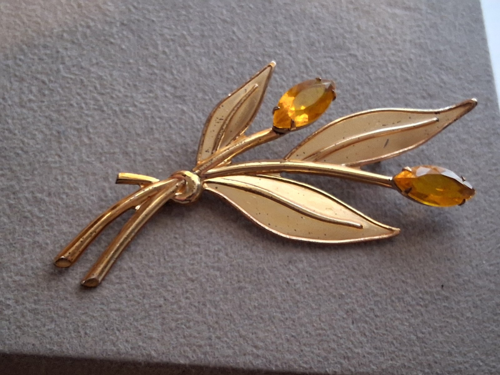 Sterling Craft Coro gold over silver. Tulip brooch w/yellow stones