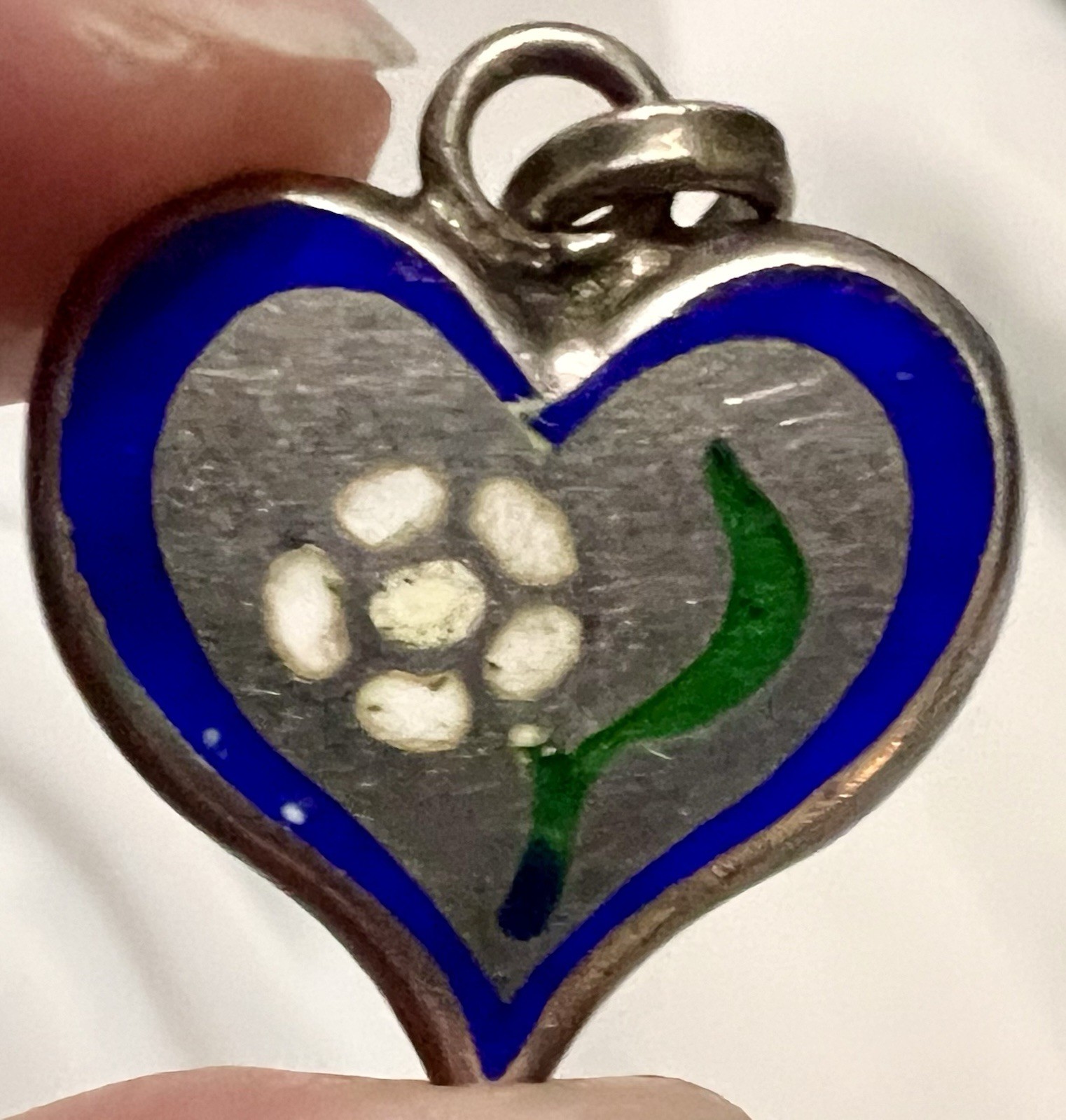 925 STERLING SILVER Enamel HEART & DAISY or ROSE FLOWER Charm PENDANT Vintage
