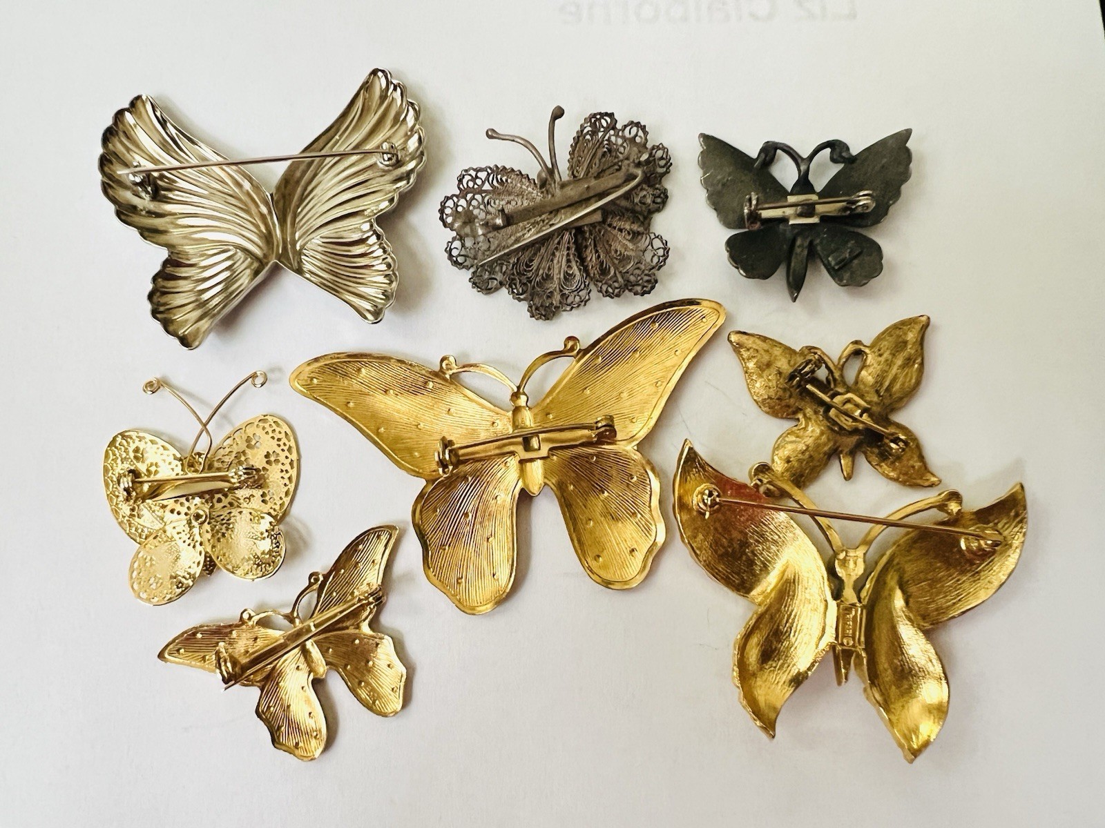 Lot 65 Vtg BUTTERFLY BROOCH Rhinestone Enamel 925 800 Silver GF Monet Trifari