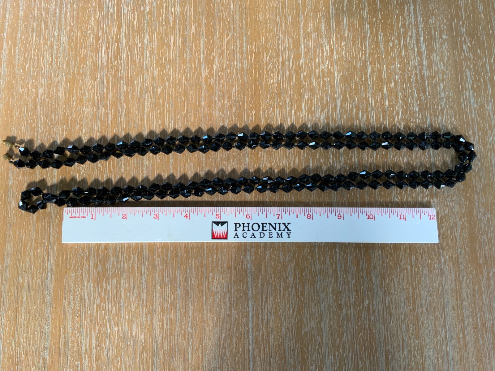 Beaded Flapper Czech glass Oil Slick black hand Knot Rivoli Opera necklace 64in