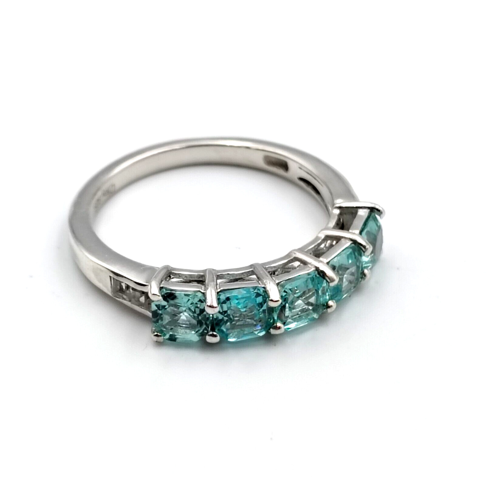 D’joy Sterling Silver 925 Blue CZ Clear/White Topaz 5 Stone Setting Ring Sz 7