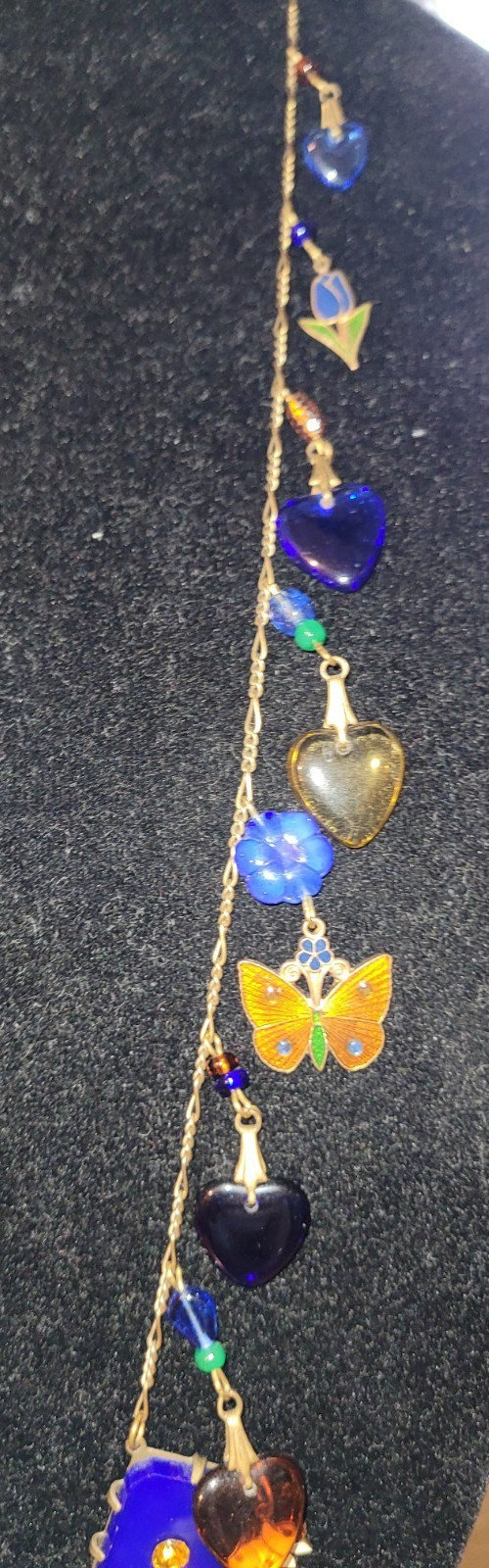 Vintage Glass Works Studio Glass Hearts Enamel Charm Necklace FABULOUS!!