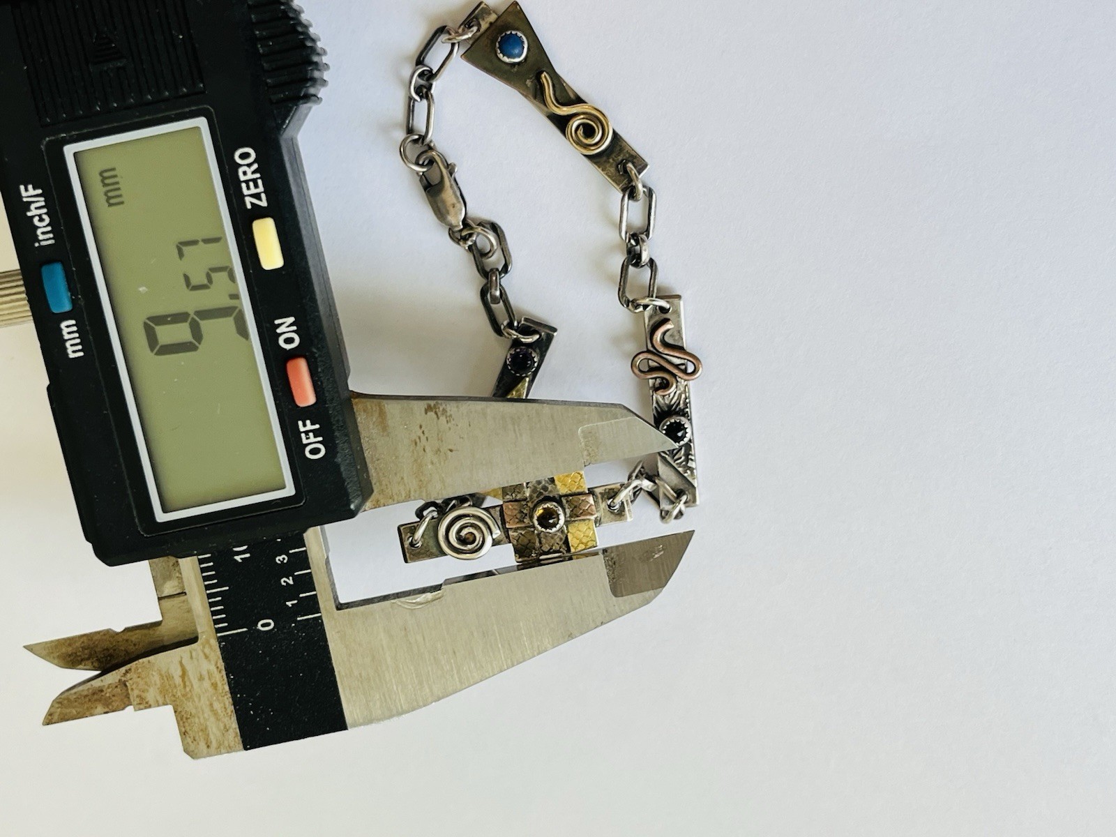 Vintage Signed MA Modernist Mixed Metal Sterling Silver Stone Link Bracelet
