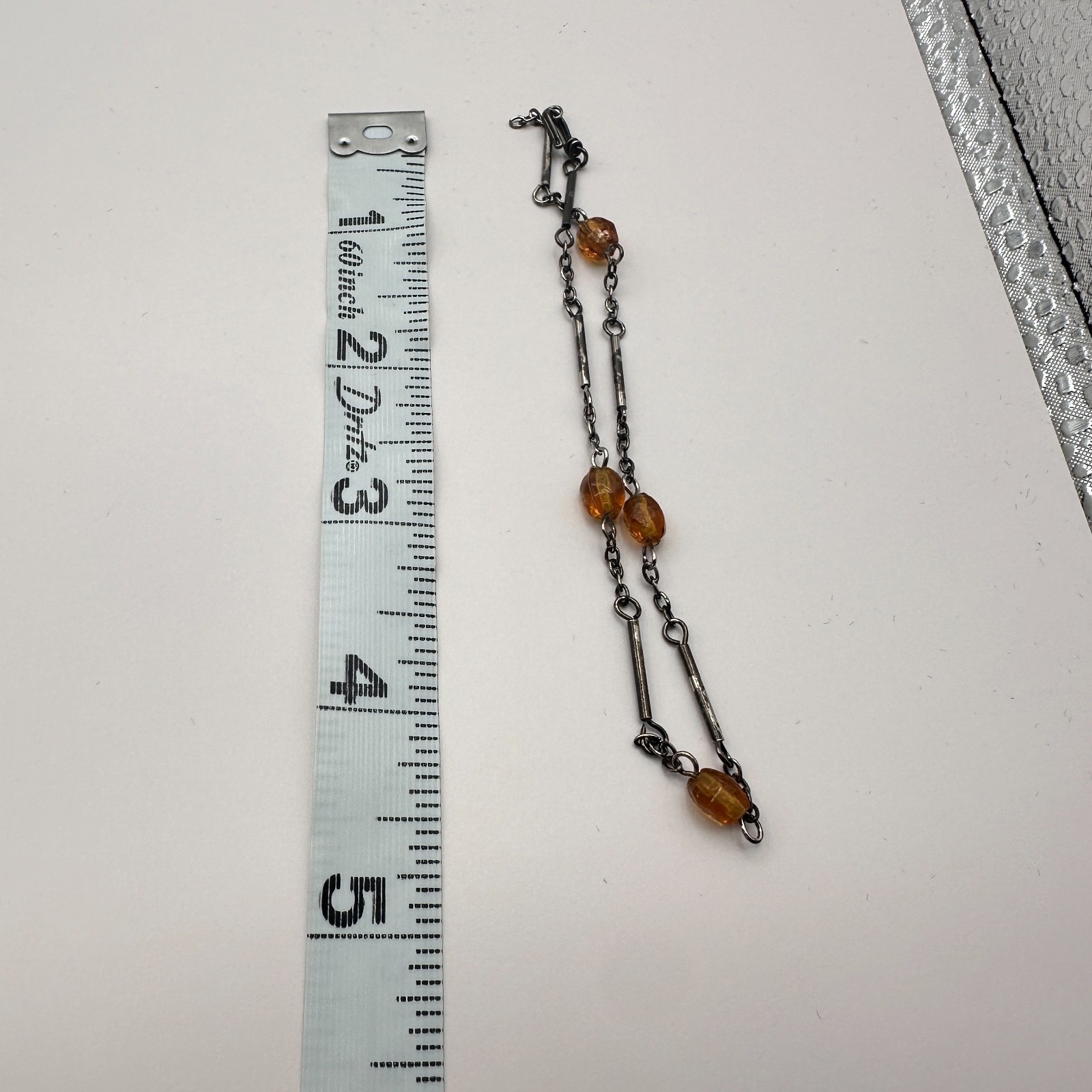 Vintage 90s Amber Beaded Bar Link Chain Bracelet Bronze Tone Women’s Jewelry