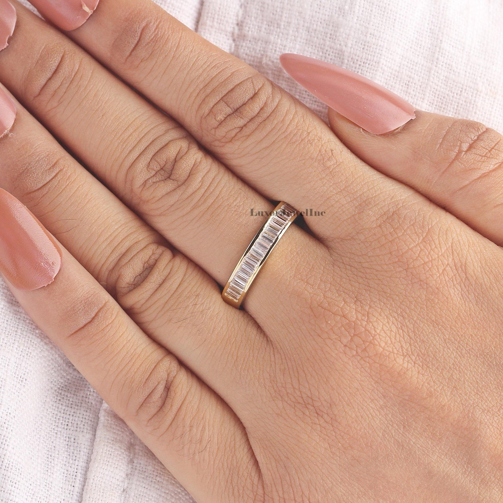 1 Ct Baguette Diamond Channel Set Band Ring Wedding Anniversary Unisex Stackable