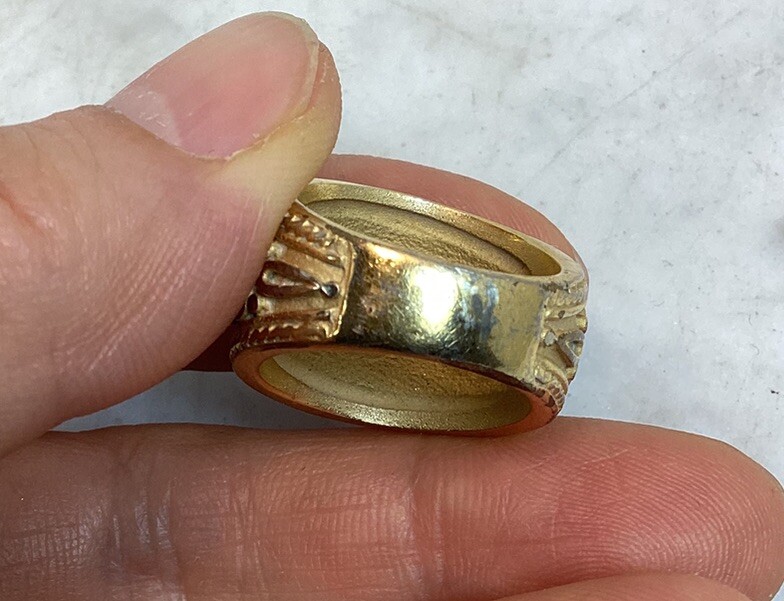 Vintage Gold Plated Byzantine Greek Faux Ruby Sapphire Peridot Ring Size 7