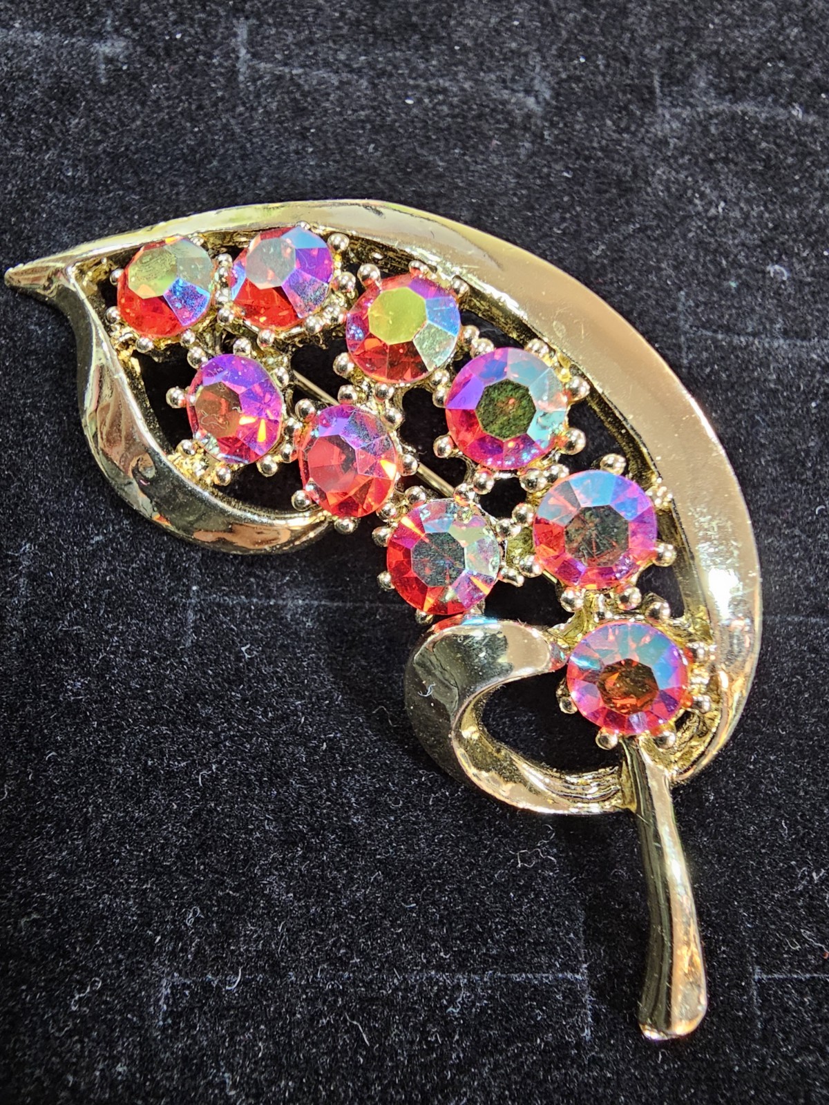 Vintage Pink AB Crystal Brooch Stunning Gold Tone Estate Jewelry