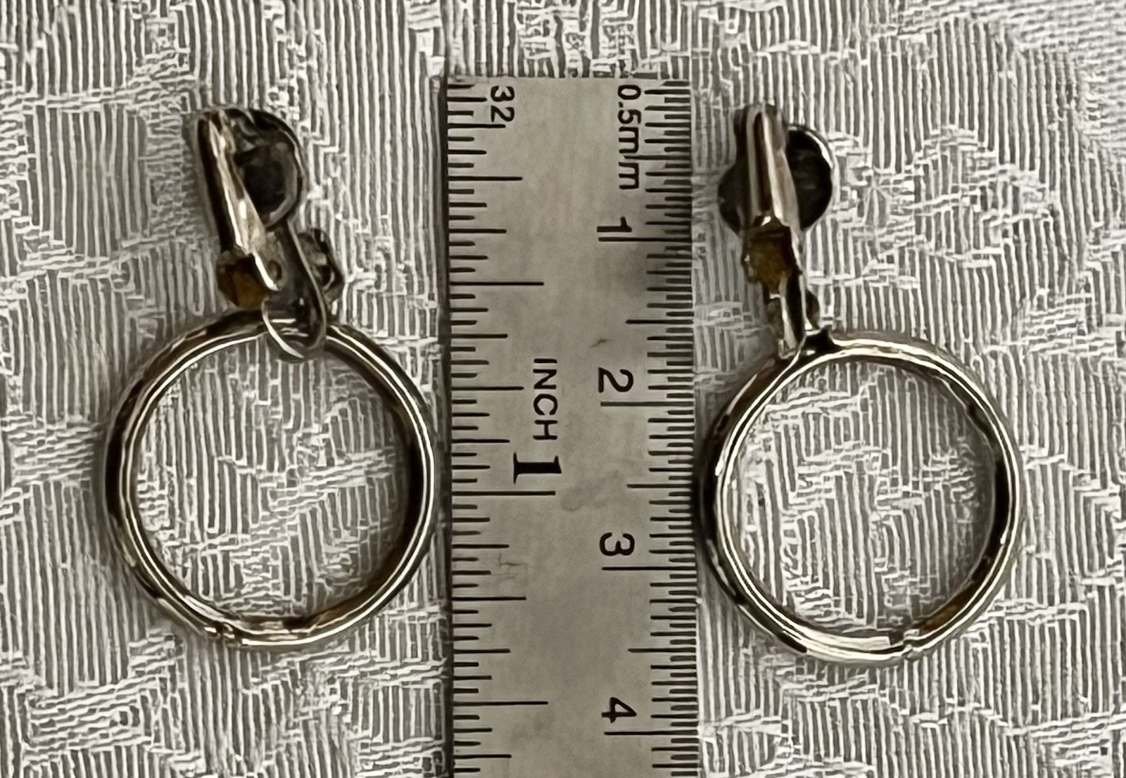 Vintage Clip On Earrings Silver Tone • Tube Circle Hoop Dangle Drop