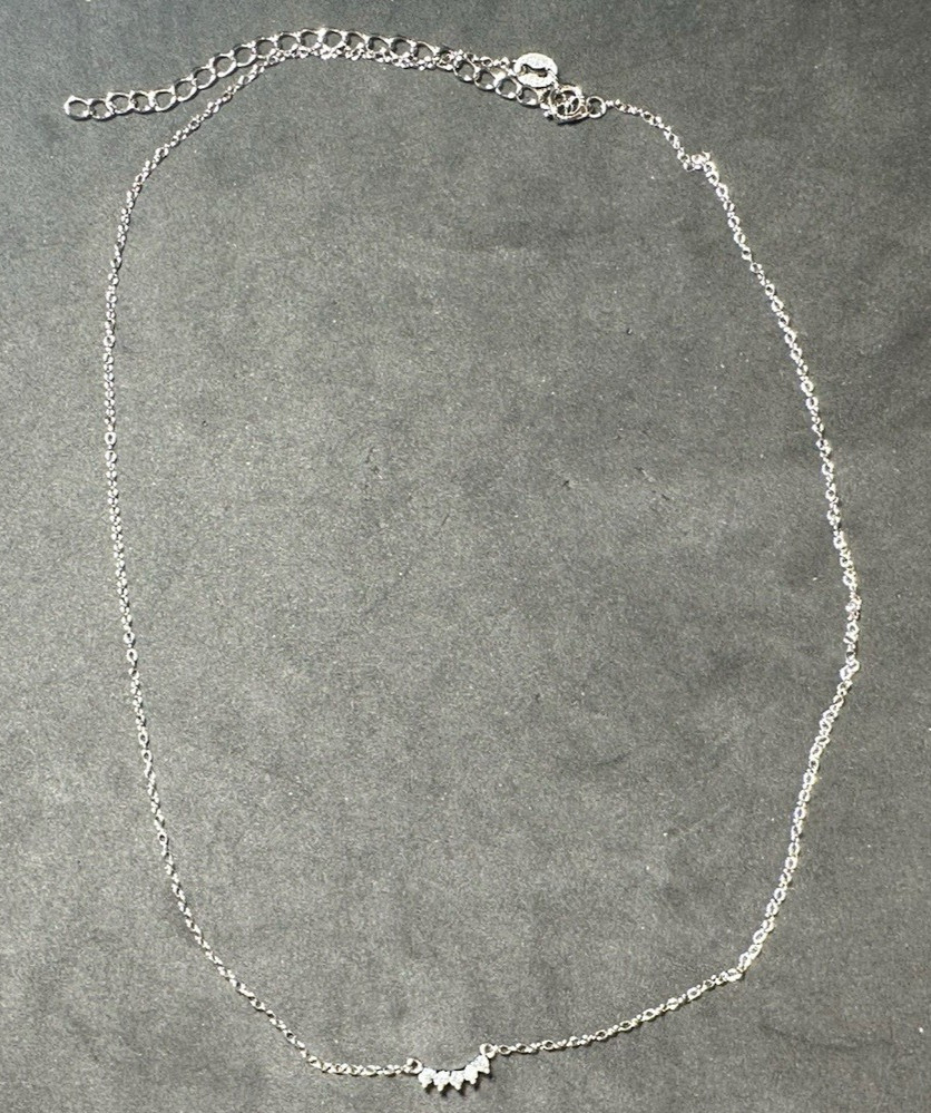 1.53g Vintage Sterling Silver 925 CZ Station Necklace Chain Adjustable 19 in