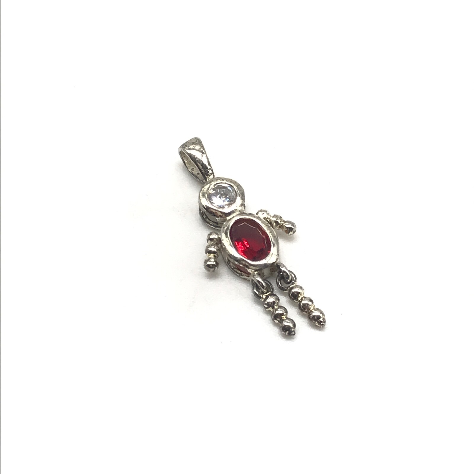 925 Sterling Silver Red CZ July Birthstone Stick Person Vintage Pendant