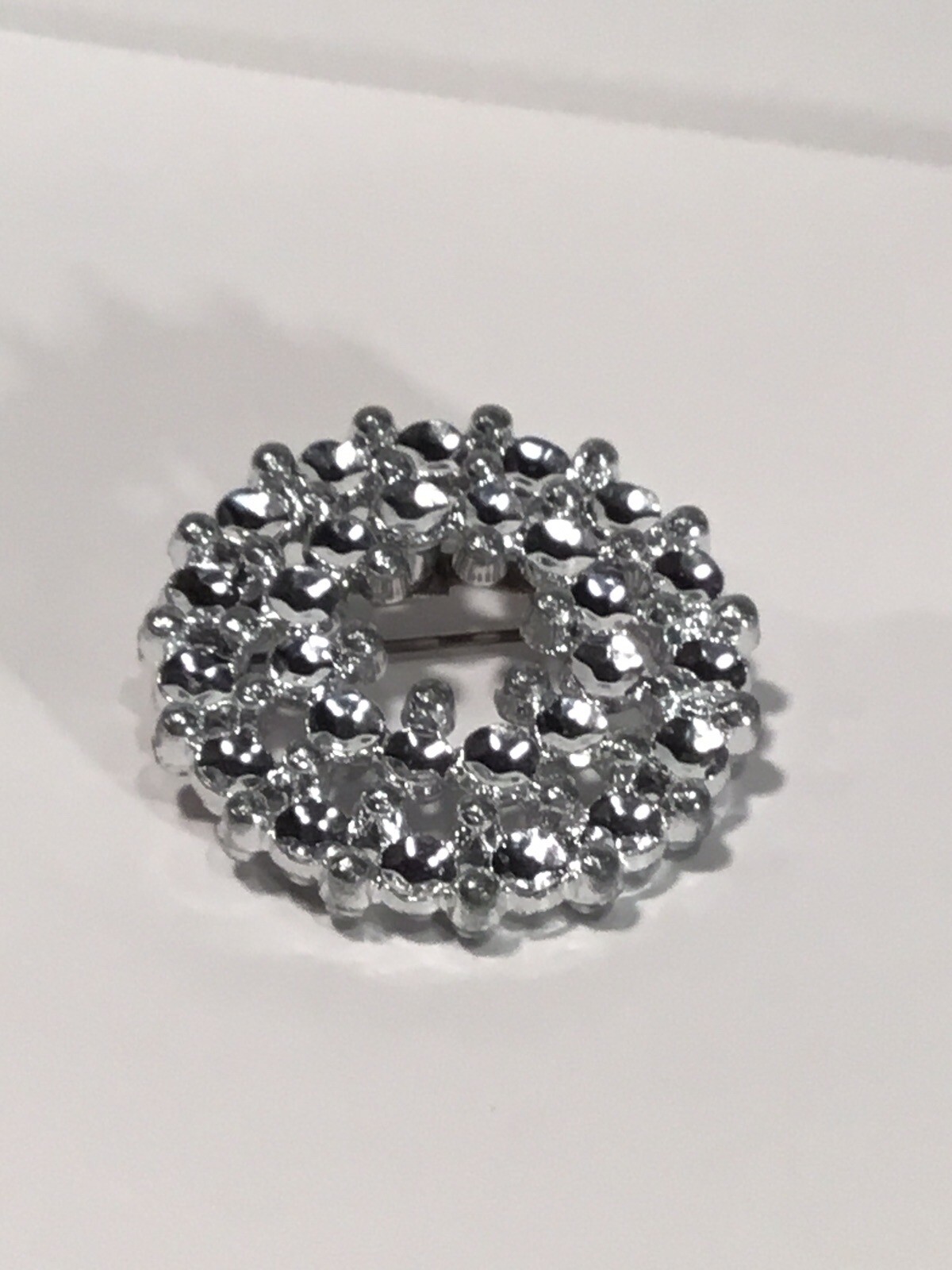 Vintage Silver Toned Sparkling Brooch 1 1/2 Inch Round Unsigned Very Reflective