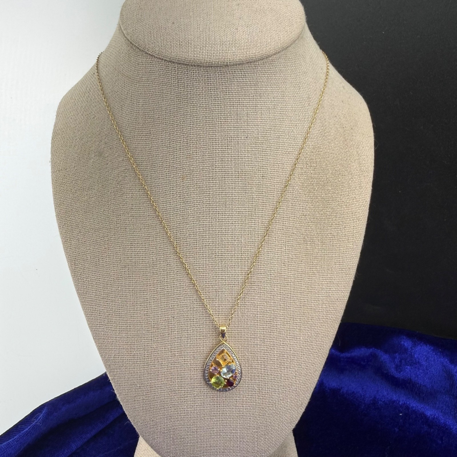 Vintage Sterling Silver Necklace Rhinestone Teardrop Pendant Signed DBJ 19”