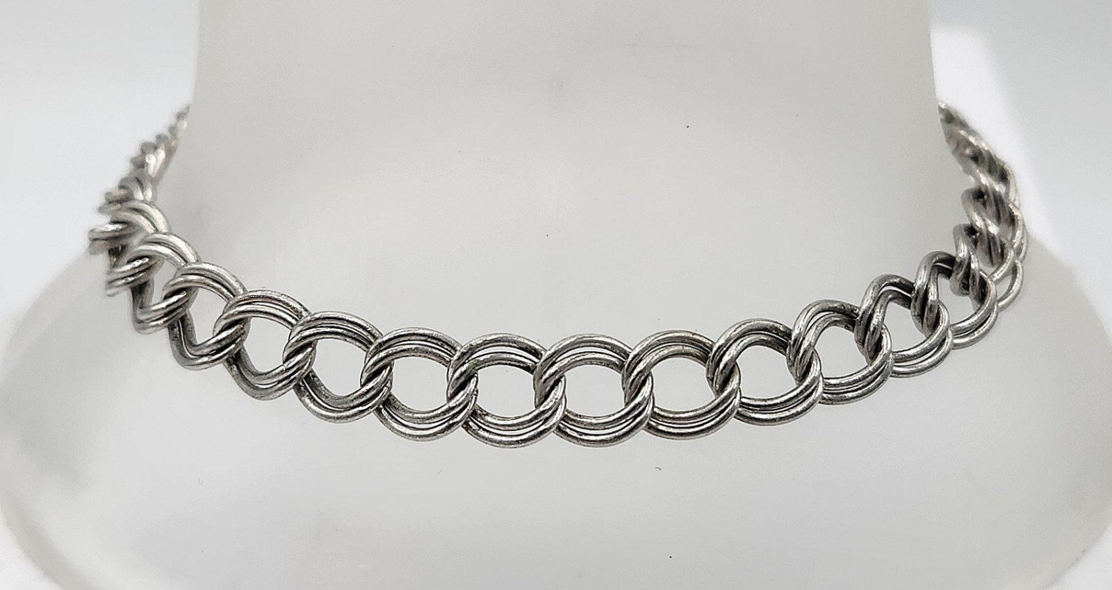 Vintage Danecraft Sterling Silver Double Link Starter Charm Bracelet 7 & 3/4″