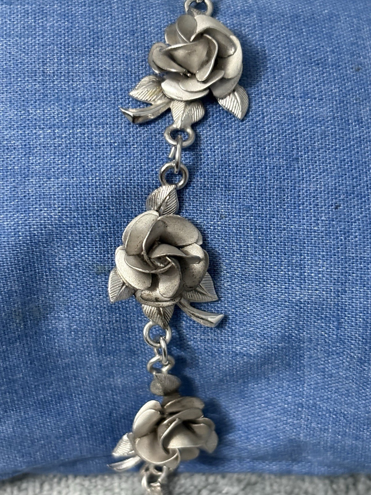 Vintage Sterling Silver Flowers Bracelet Six Roses Signed AC Estate 12g 6.8”
