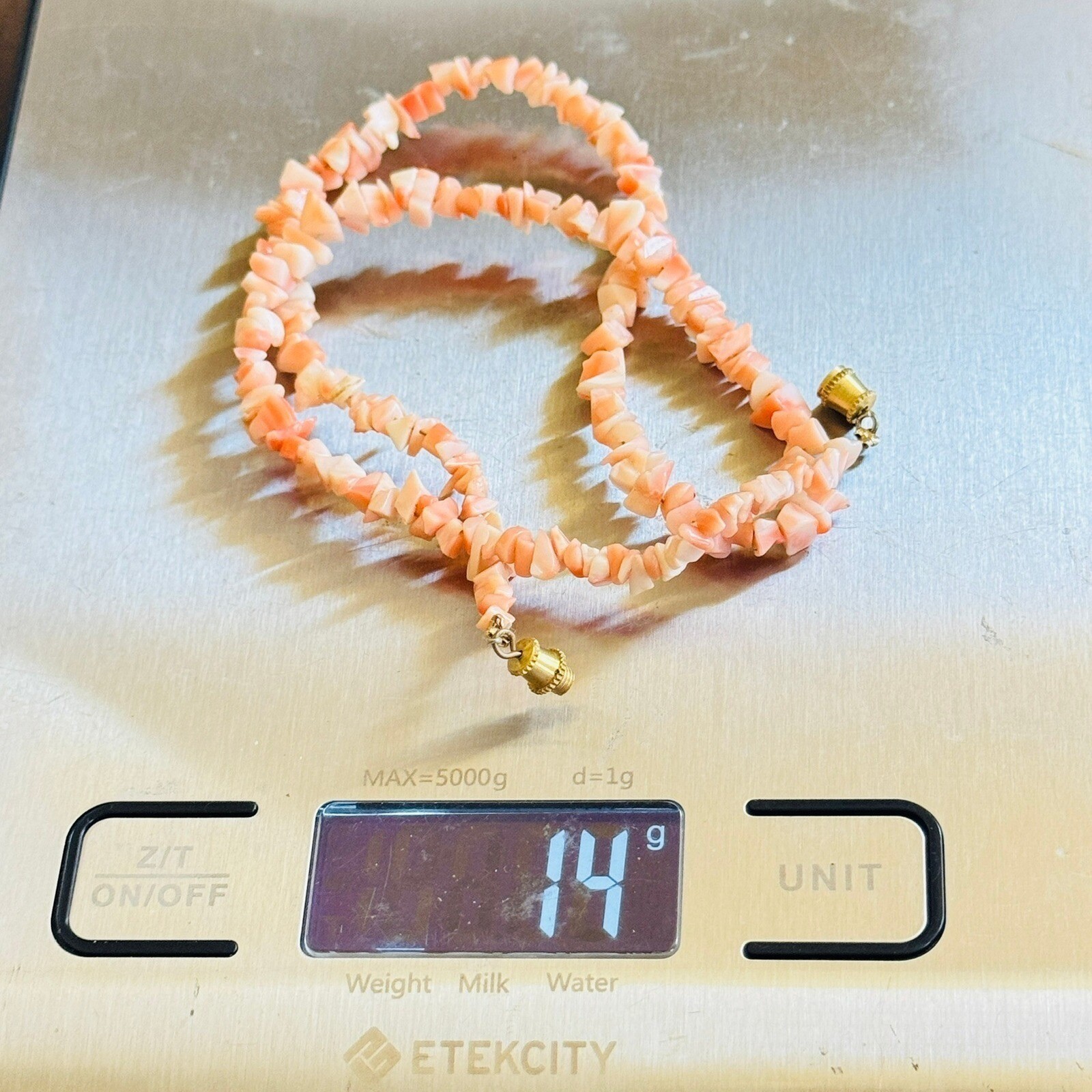 VTG Mediterranean Pink chip Coral Natural Necklace dainty Genuine Italy 17″L