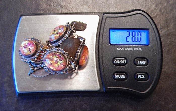 Vintage JOY MEX 925 Sterling Silver Dragons Breath Cabochon Link Bracelet K2