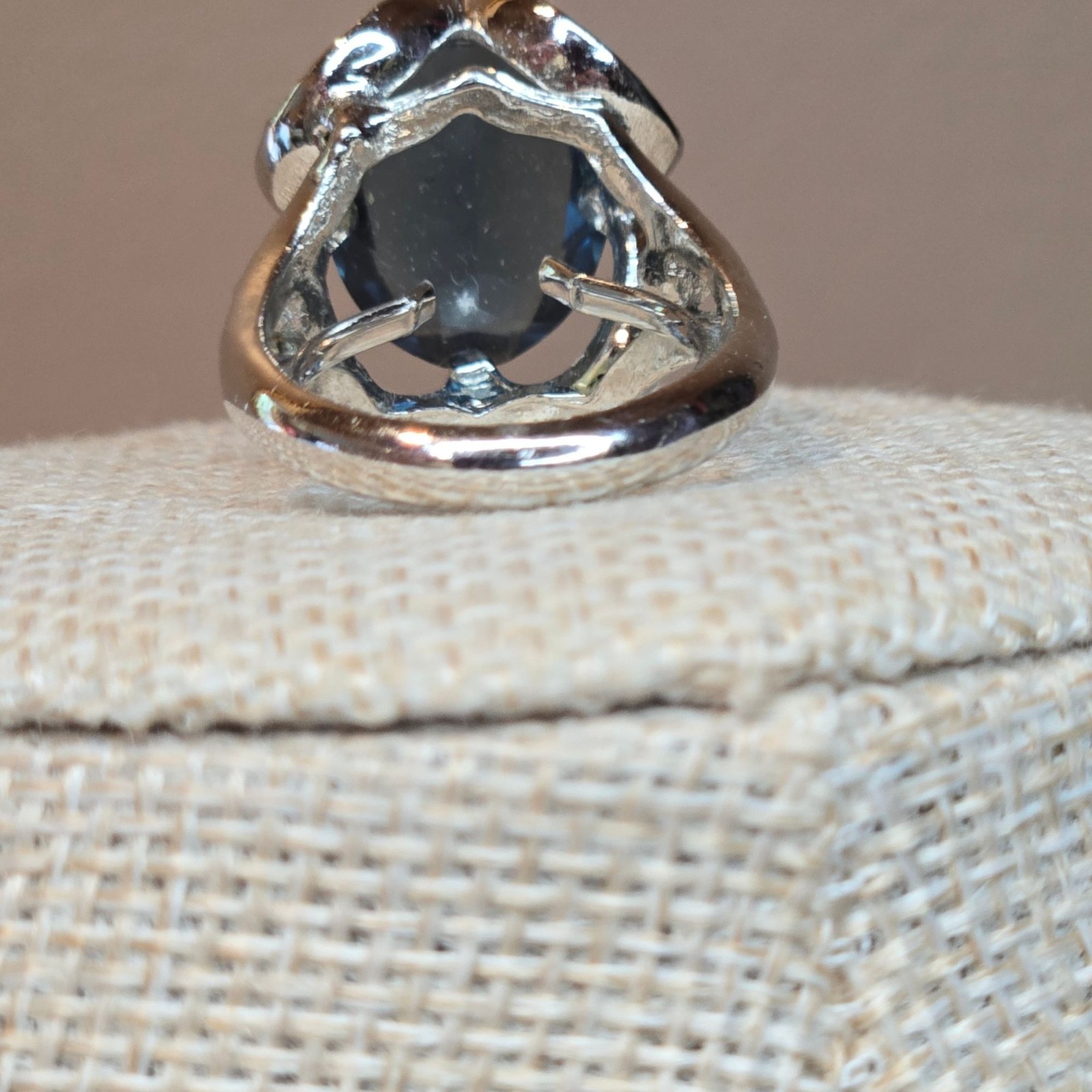Cellini Sterling Silver Blue Crystal Cocktail Ring Vintage Statement Jewelry 7