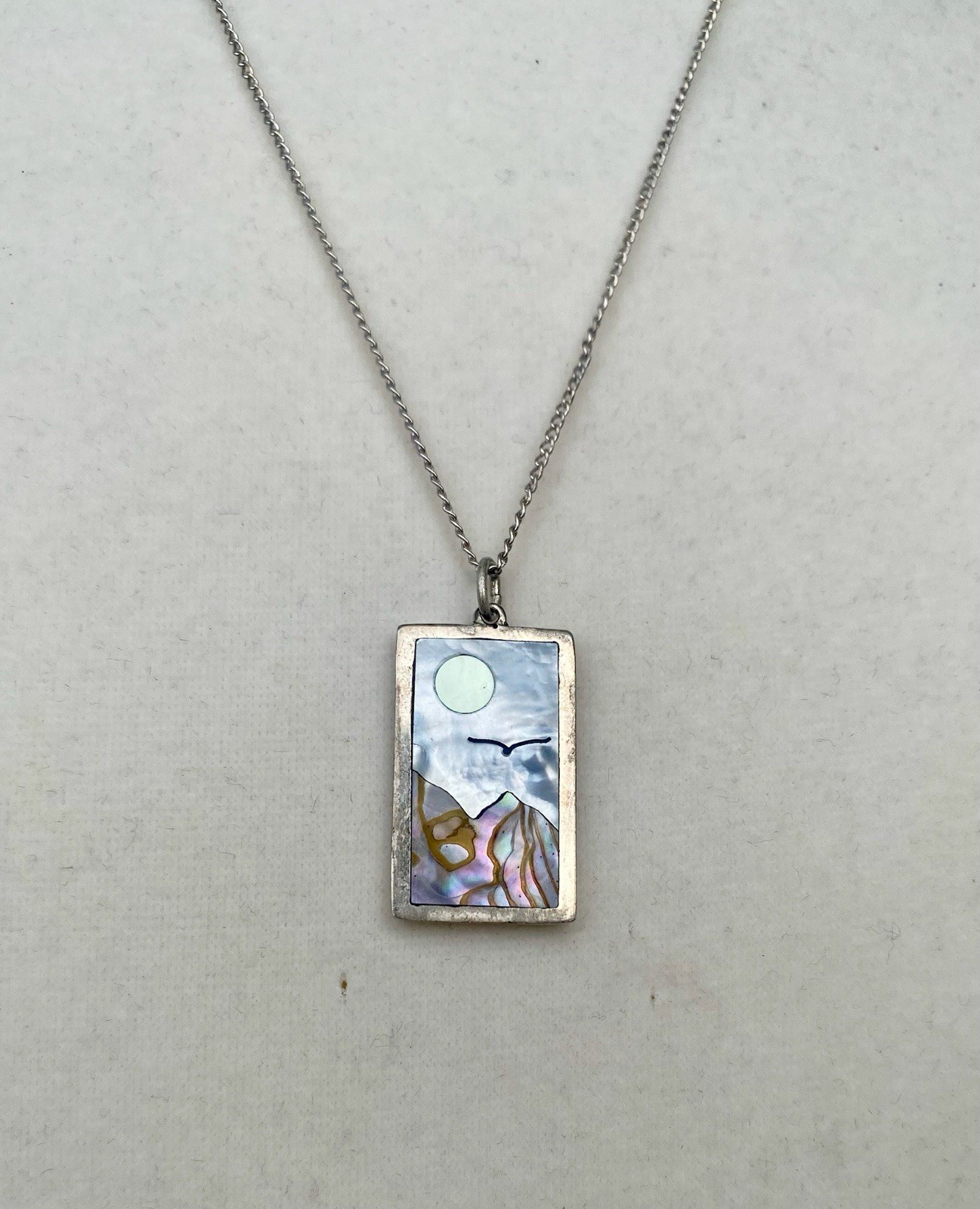 Vintage Sterling Silver Abalone Shell Inlay Eagle Mountains Pendant 925