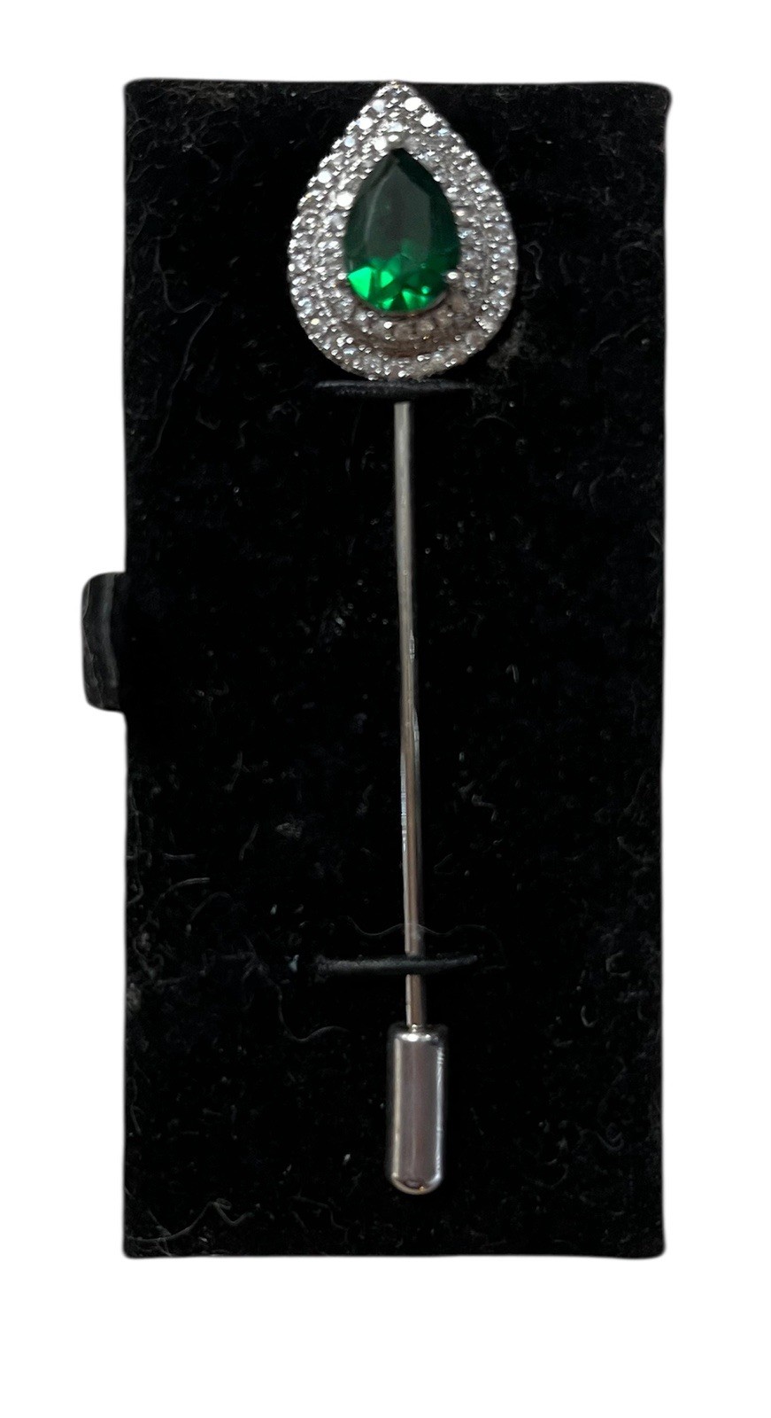 Lab Created Green Quartz and Simulated Diamond 3.10 ctw Brooch in Silvertone