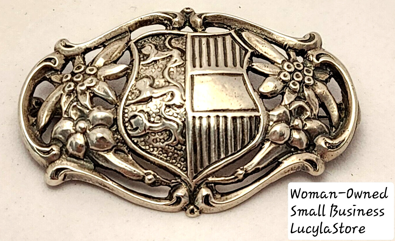 1.7″ Vintage Sterling Silver Austrian Coat of Arms Post War 1950’s Brooch Pin