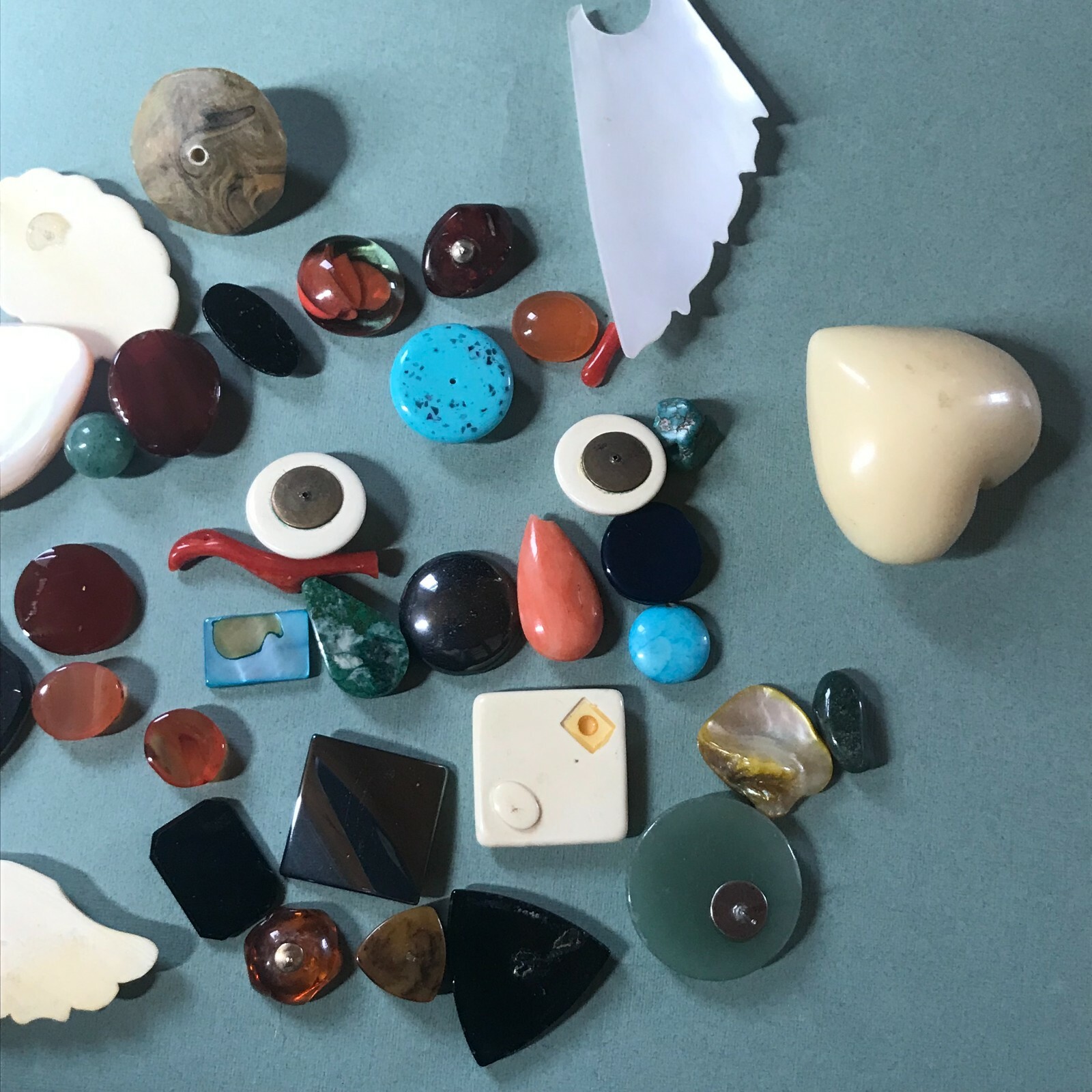Mixed Lot of Vintage to Now Plastic Stone Carved & Note Cabs for Use in Jewelry