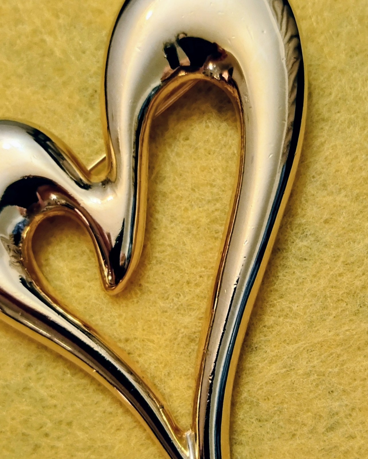 Vintage Gold Tone Puff Heart Pin Brooch 3″ by 2.5″