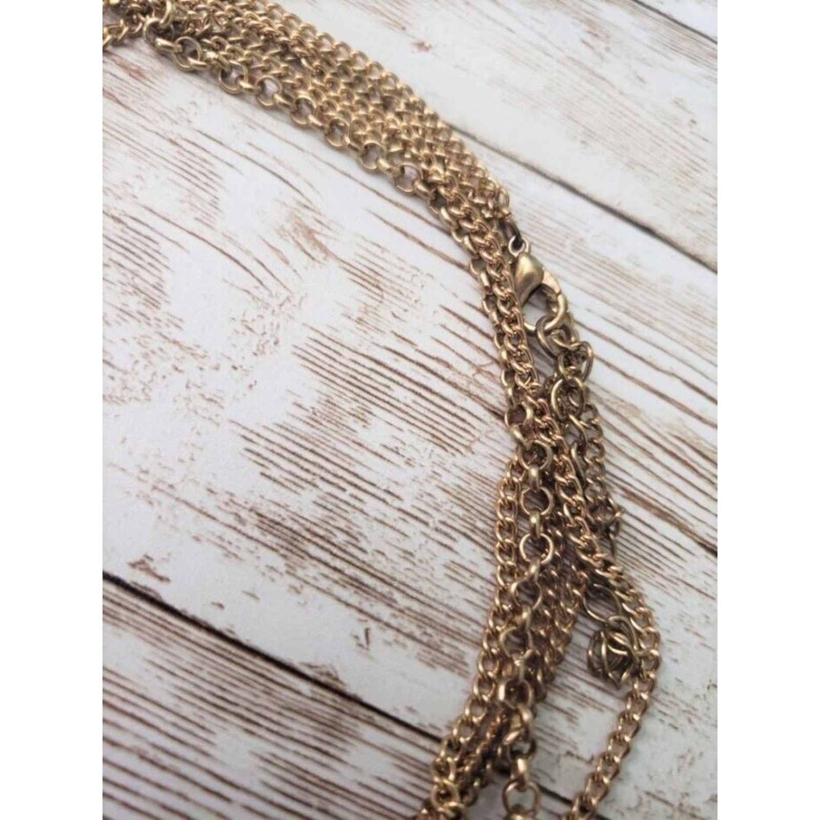 Vintage Necklace – Long Layered Necklace Gold Tone with Oval Detail
