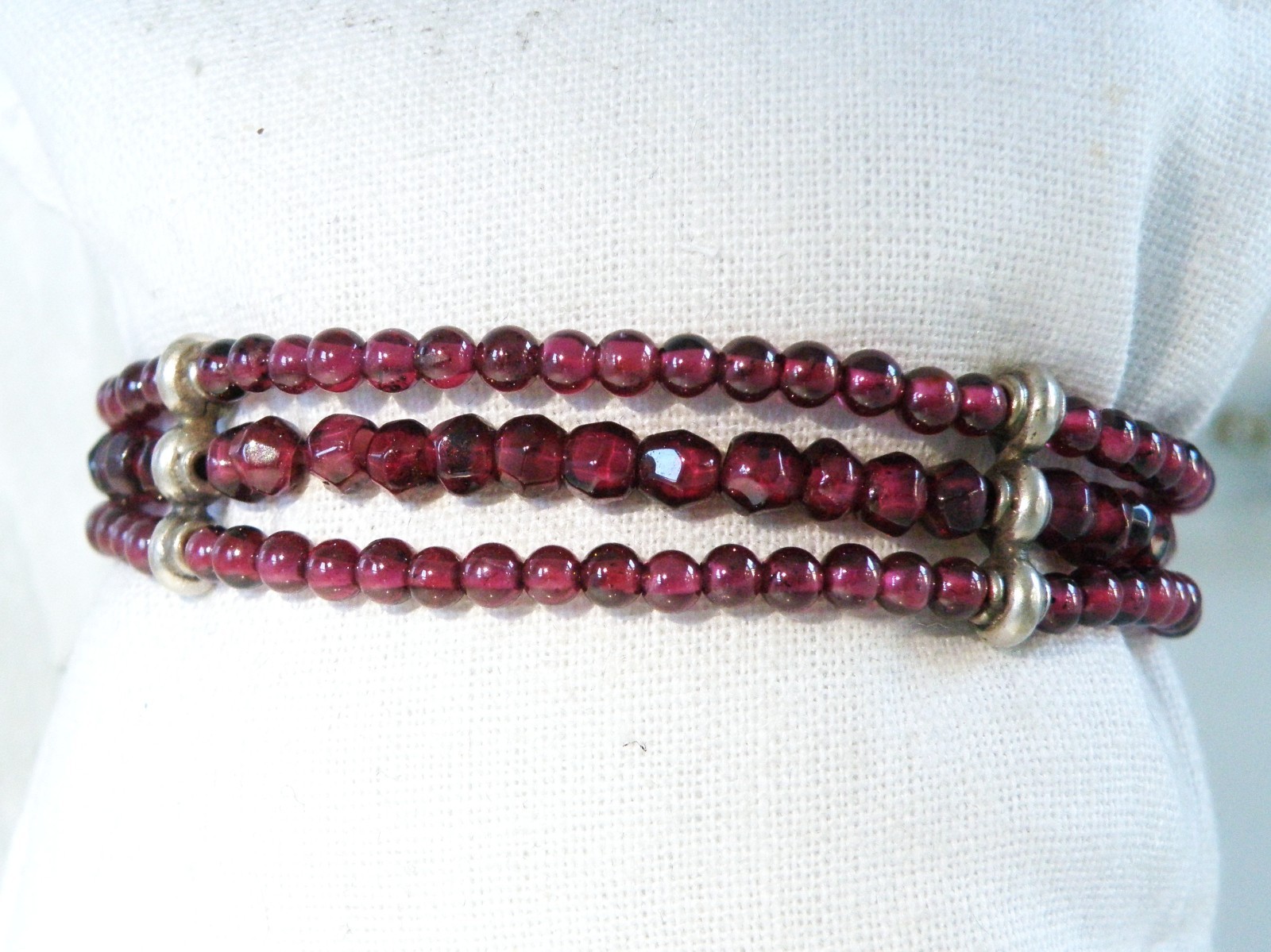 Vintage Sterling Silver 925 Bohomian Pink Red Garnet Station Bracelet 7.5″