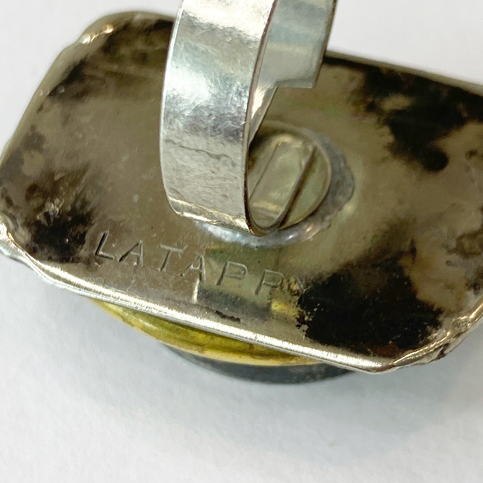 Latappy French Vintage Brutalist Adjustable Statement Ring Resin Mixed Metal HTF