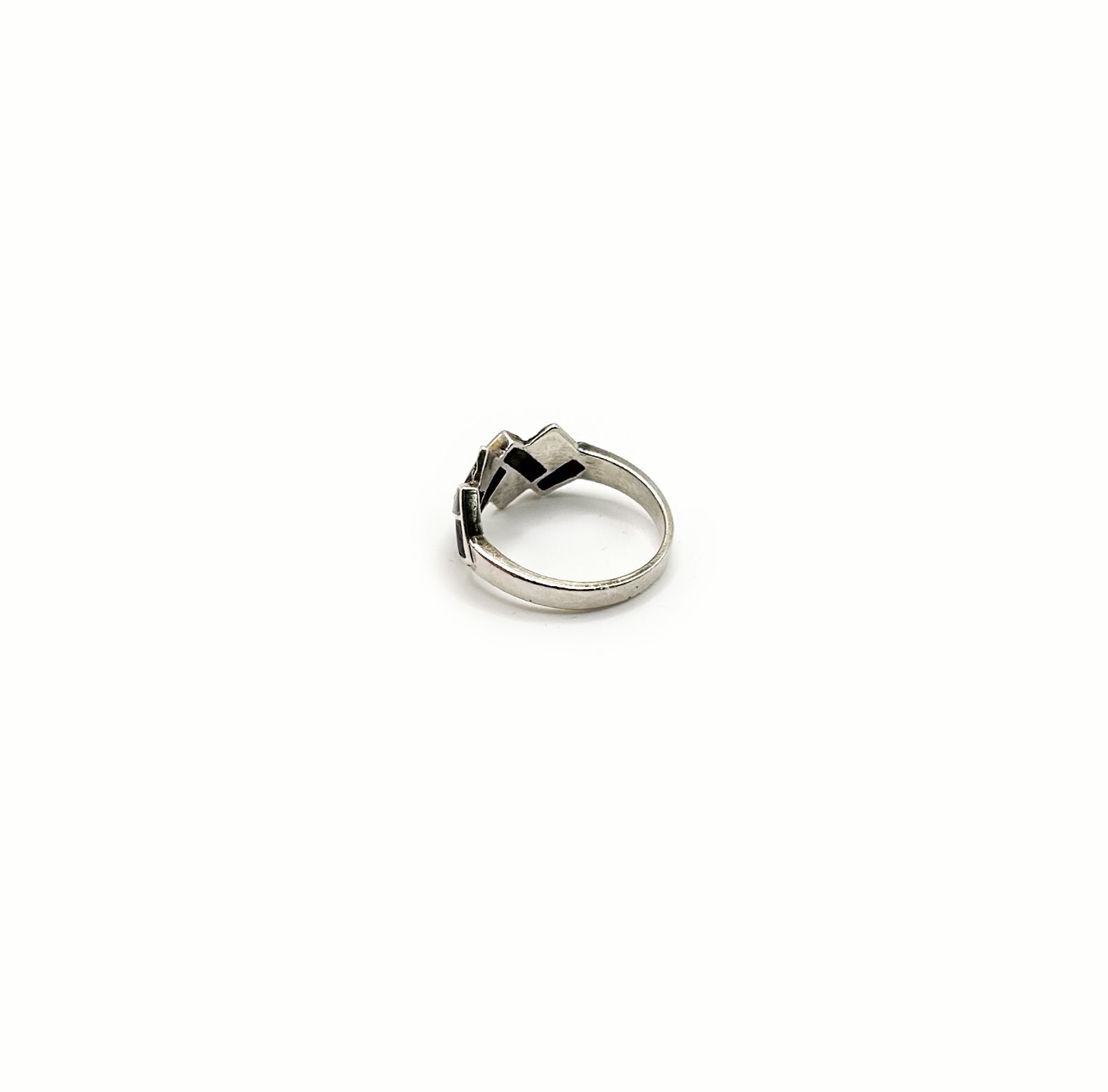 Vintage Sterling Silver 925 Ring w Possible Marcasite? & Enamel Inlay, Size 7