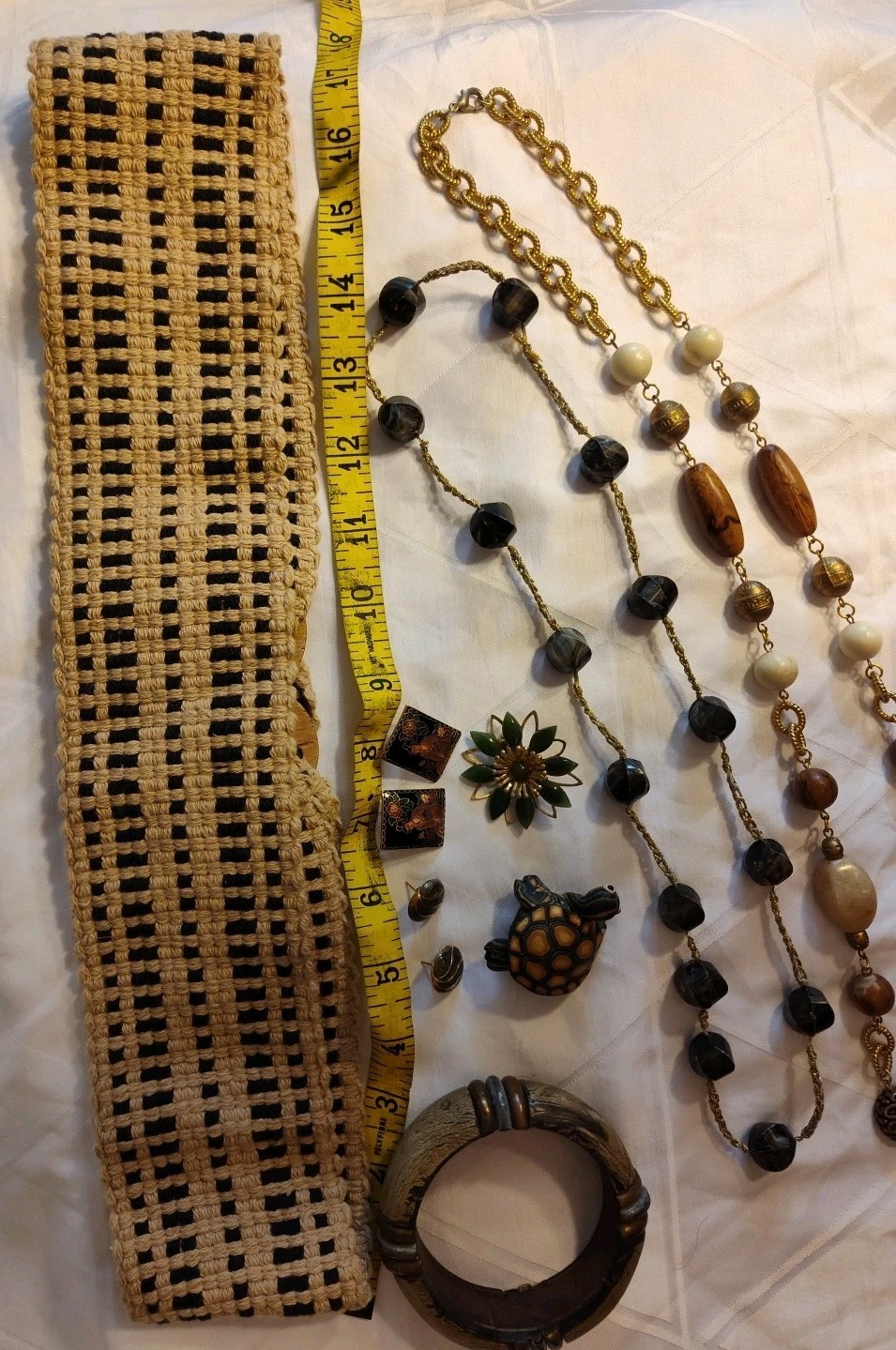 VTG Jewelry Bangle Belt Brooche Necklace Clip-On Earring Earthtones Beads LOT 10