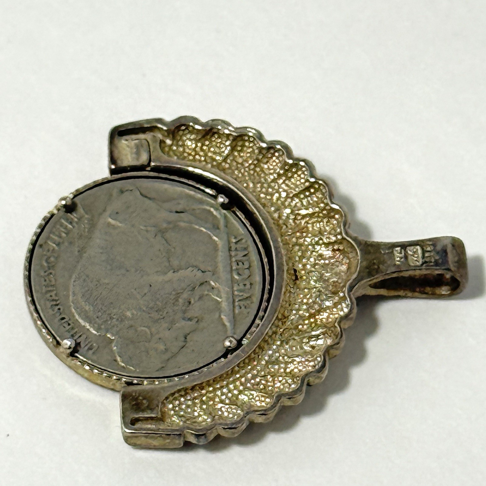 Vintage 925 Sterling Silver Pendant with 1937 Buffalo Nickel Reversible Coin