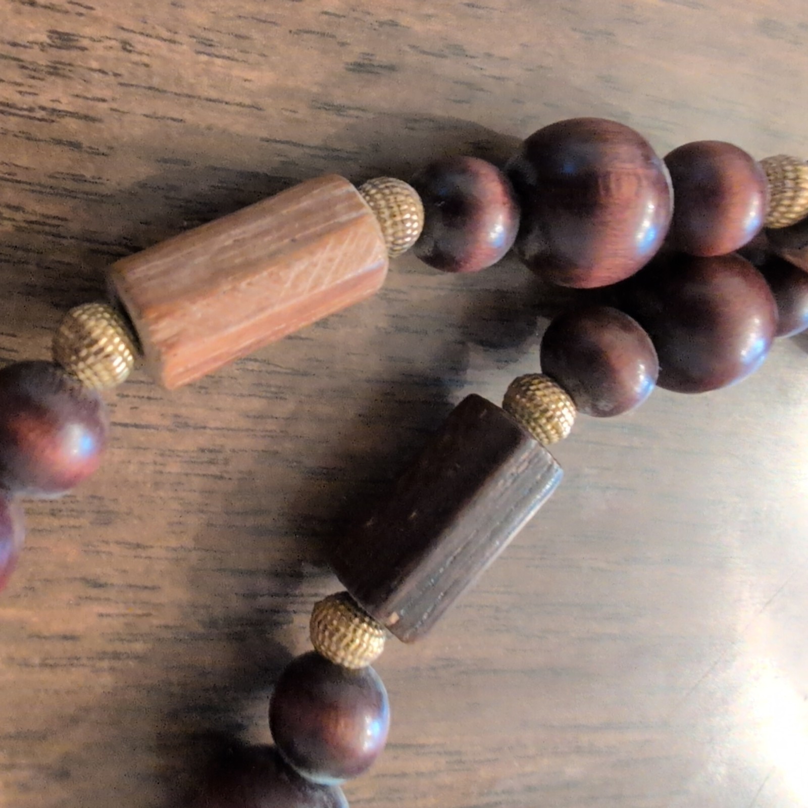 Vintage Art Deco necklace with brown and gold wooden beads boho cottage core MCM