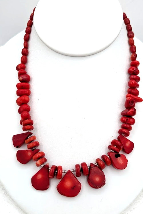 Vintage Genuine Coral Necklace Red Branch Coral Statement Bib 14 Inch