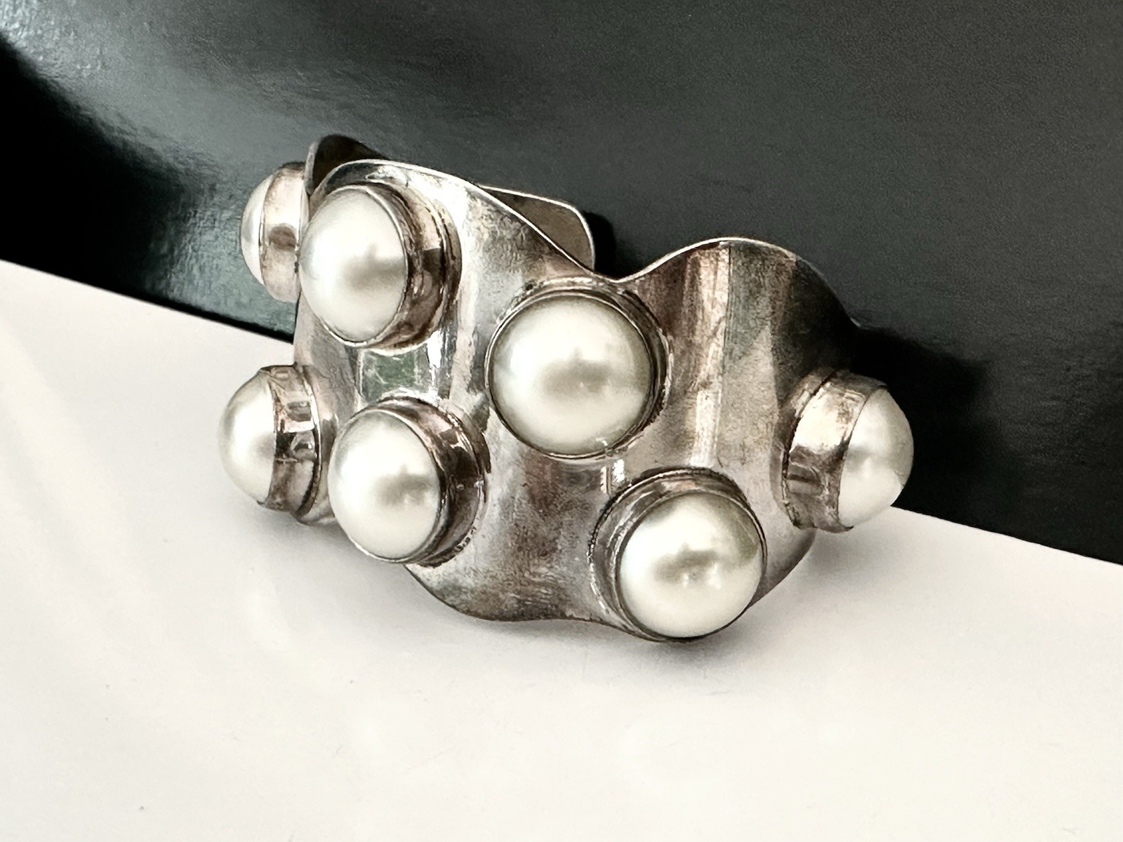 Mexico Southwest Sterling Silver Bracelet Pearl 925 Vintage Signed Modernist 77g